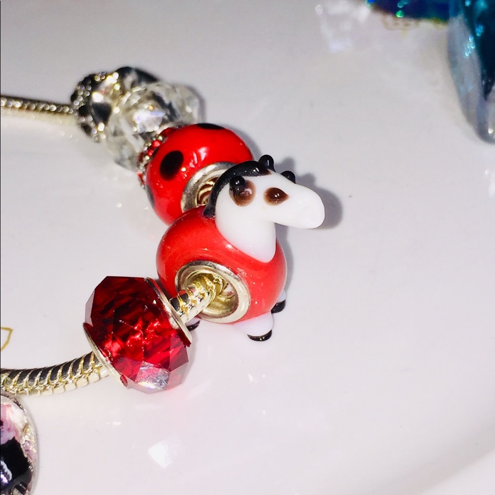 Pandora Style Bracelet, Silver Rope, Glass Beads - Picture 3 of 3